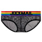 Jockmail Gay Underwear Men Briefs Sexy Transparent Mesh Underpant Rainbow colors , Breathable Shorts calzoncillos hombre slip