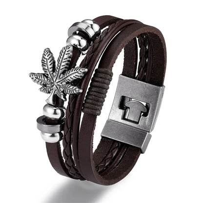 YIZIZAI Fashion Bracelete Genuine Leather Multilayer Anchor Bracelet Men Vintage Punk Rock Women Alloy Beads Nautical Jewelry