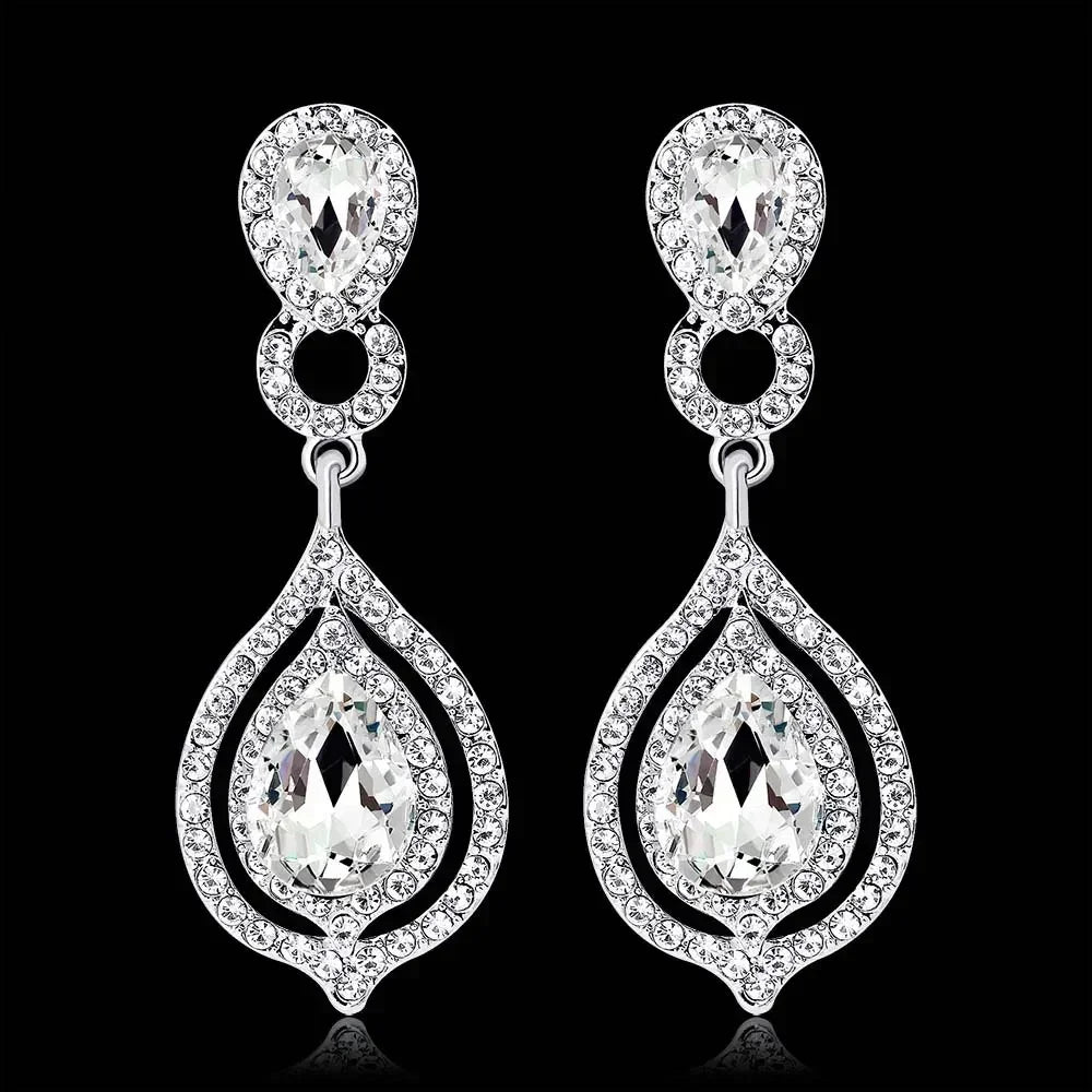 TREAZY Fashion Crystal Wedding Drop Earrings for Women Silver Color Bridal Dangle Earrings Brides Gifts Birthday Party Jewelry