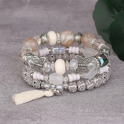 3pcs Boho Bohemian Pink Butterfly Pendant Charm Beads Bracelets Set For Women Stone Wristband Bracelet Bangles Pulseras Feminina