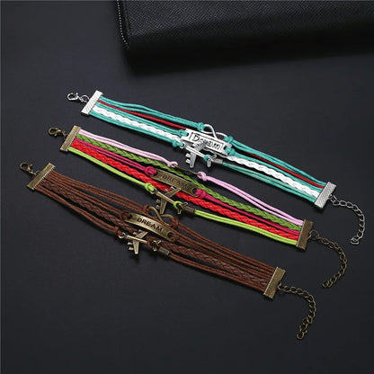 Vintage Dream Airplane Multilayer Leather Bracelet Men Women Fashion Braided Handmade Rope Wrap Bracelets & Bangles Male Gift