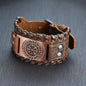 Vnox Wide Leather Wristband for Men Stylish Genuine Leather Bangle with Metal Charm Bracelets Punk Male Pulseira