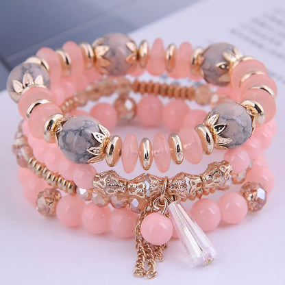 DIEZI Korean Trendy Multicolor Green Crystal Beads Rope Bracelets Women Girls Elastic Tassel Wrap Bracelet Pulseira Feminina