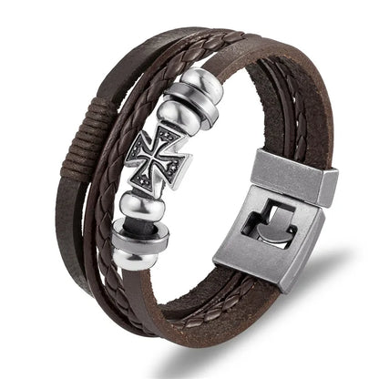 YIZIZAI Fashion Bracelete Genuine Leather Multilayer Anchor Bracelet Men Vintage Punk Rock Women Alloy Beads Nautical Jewelry