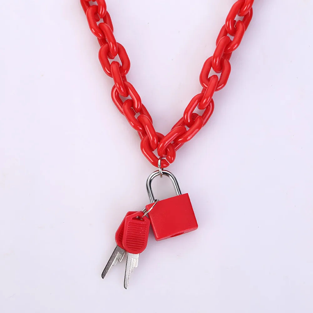 FishSheep Rock Punk Acrylic Chain Lock Pendant Necklace For Women Men Chic Neon Chunky Long Chain Necklace 2020 Fashion Jewelry
