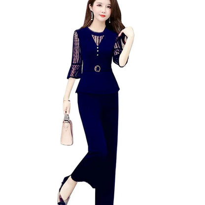 5XL Women Pants 2-Piece Set Female Summer Set Lady Slim Tops+ Wide Leg