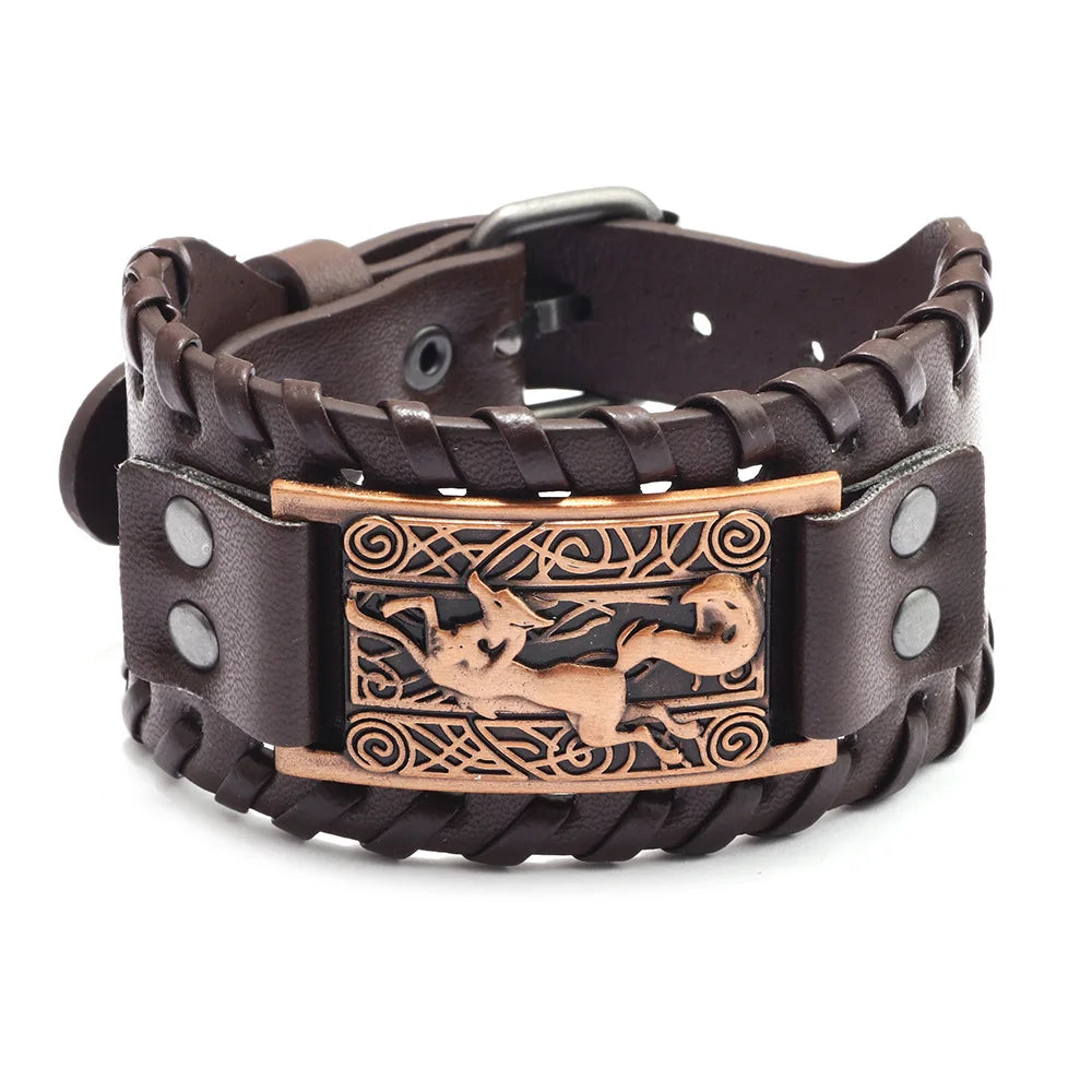 Trendy Viking Bracelet Nordic Rune Compass God Bird Charm Men's Bracelet New Fashion Leather Woven Jewelry Accessorie Party Gift