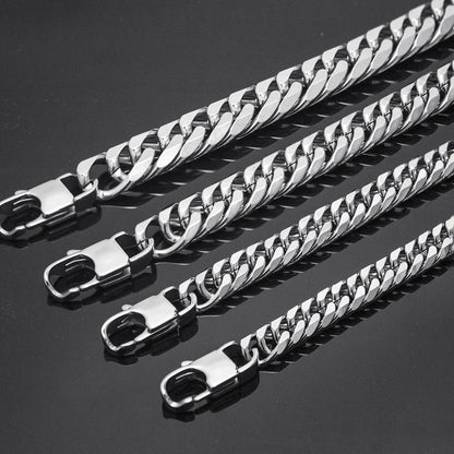 HNSP 316L Stainless Steel LA Cuban Link Chain Bracelet For Men Punk Hip Hop Silver Color Hand Chain 8/10/12/14MM Thick