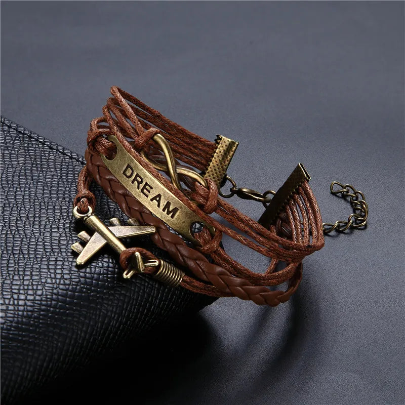 Vintage Dream Airplane Multilayer Leather Bracelet Men Women Fashion Braided Handmade Rope Wrap Bracelets & Bangles Male Gift
