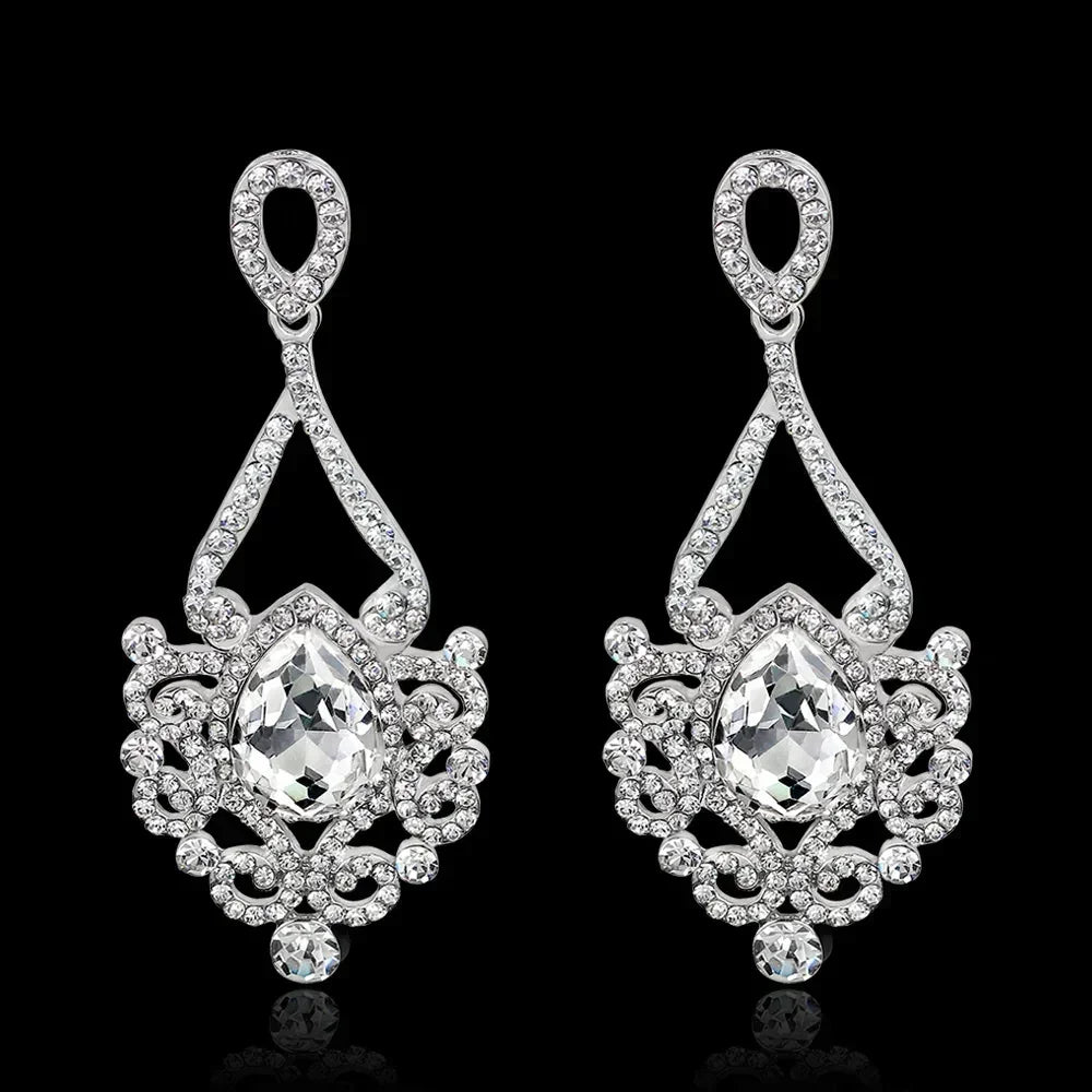 TREAZY Fashion Crystal Wedding Drop Earrings for Women Silver Color Bridal Dangle Earrings Brides Gifts Birthday Party Jewelry
