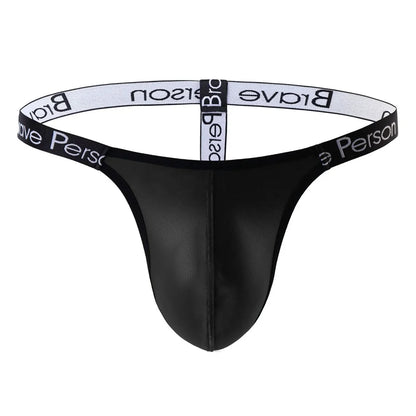 BRAVE PERSON Mens Thong Sexy Imitation Leather Underwear Briefs Bikini G-string Thong Tanga Gay Underwear Thongs for Man T-back