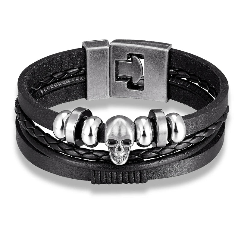 YIZIZAI Fashion Bracelete Genuine Leather Multilayer Anchor Bracelet Men Vintage Punk Rock Women Alloy Beads Nautical Jewelry