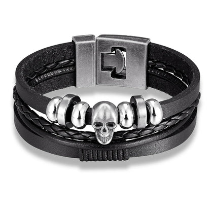 YIZIZAI Fashion Bracelete Genuine Leather Multilayer Anchor Bracelet Men Vintage Punk Rock Women Alloy Beads Nautical Jewelry
