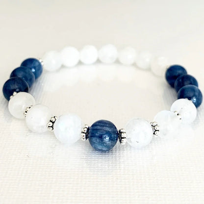 Ruberthen Natural 6 MM Moonston AAA Grade Blue Kyanite Bracelet Yoga Power Bracelet For Women Handmade Mala Beads Bracelet