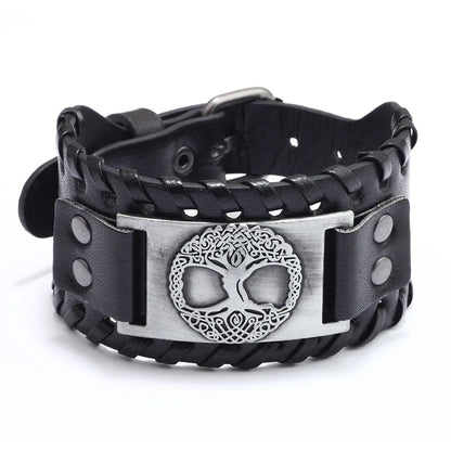 Totem Design Wide Leather Pirate Compass Bracelet Men's Bracelet Celtic Viking Jewelry Compass Bracelet Accessories Party Gifts