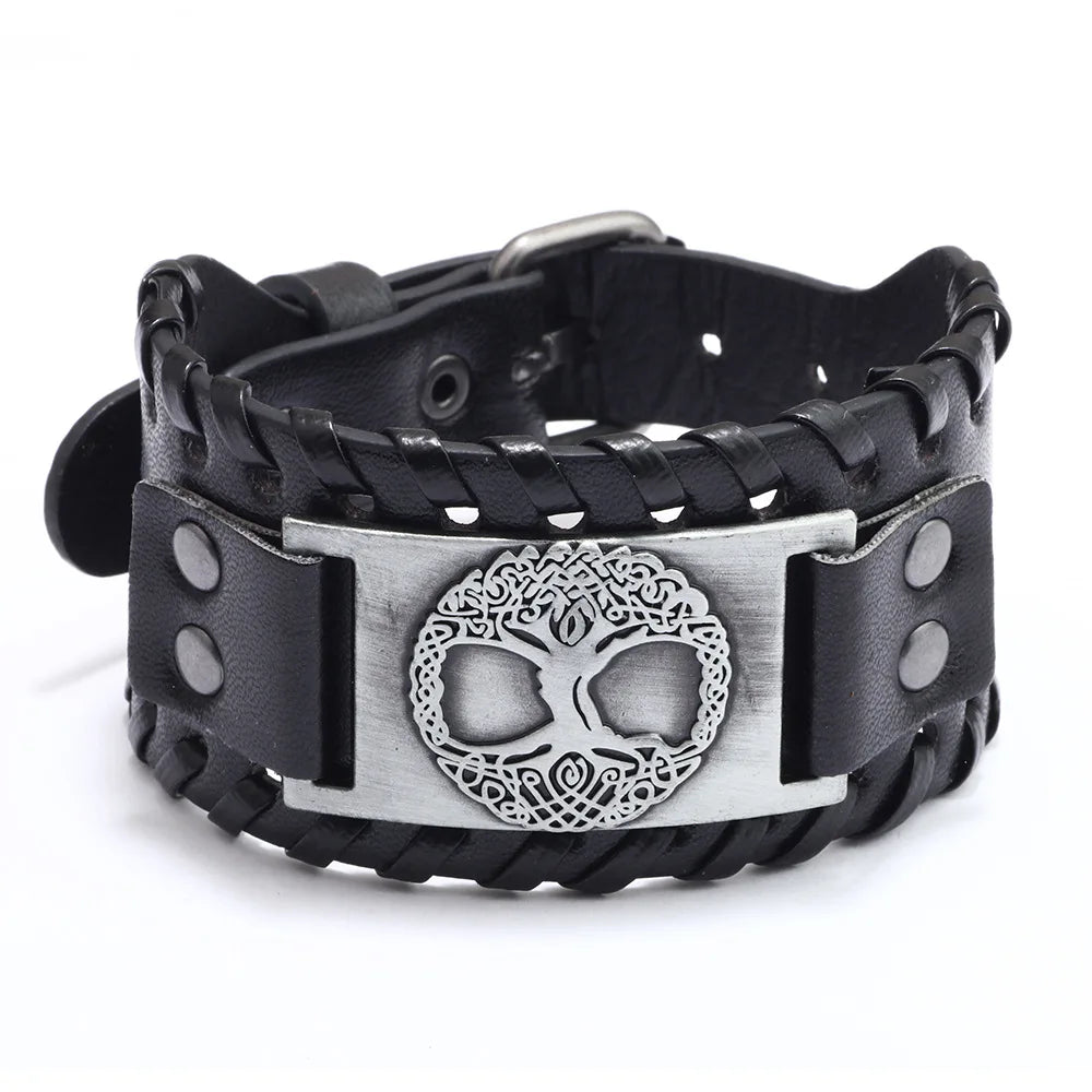 Trendy Viking Bracelet Nordic Rune Compass God Bird Charm Men's Bracelet New Fashion Leather Woven Jewelry Accessorie Party Gift
