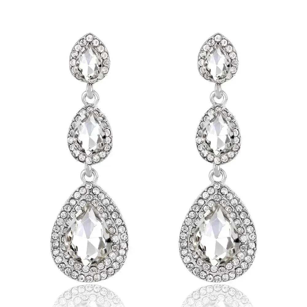 TREAZY Fashion Crystal Wedding Drop Earrings for Women Silver Color Bridal Dangle Earrings Brides Gifts Birthday Party Jewelry