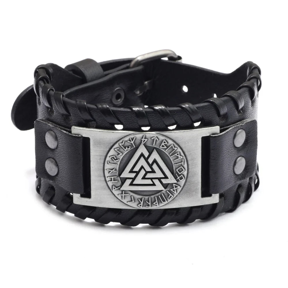 Trendy Viking Bracelet Nordic Rune Compass God Bird Charm Men's Bracelet New Fashion Leather Woven Jewelry Accessorie Party Gift