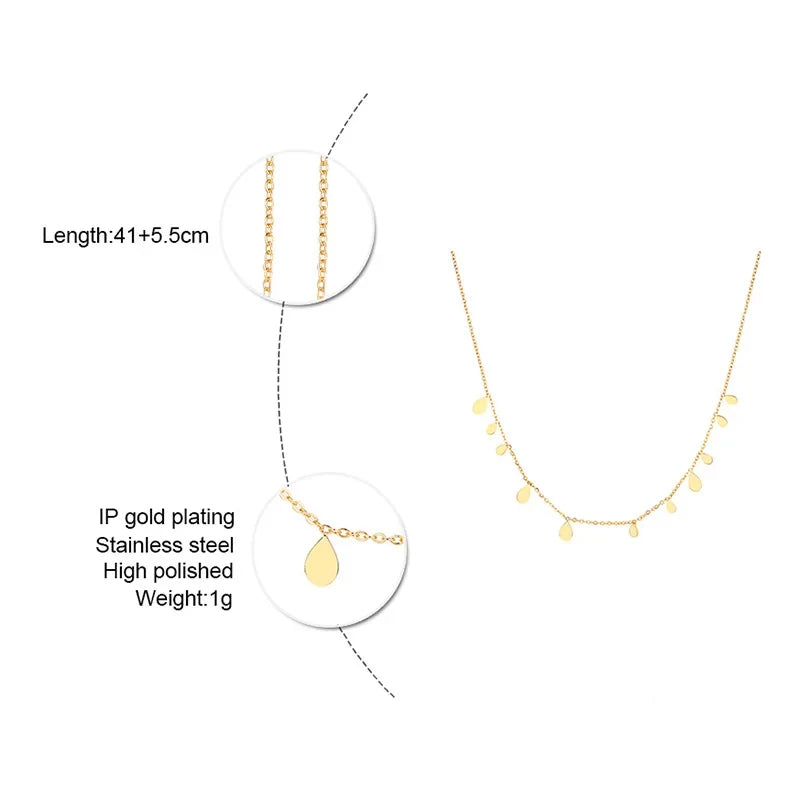 Teardrop Charm Necklace, Stainless Steel Dangling Necklace , Minimalist Simple Chain Necklace