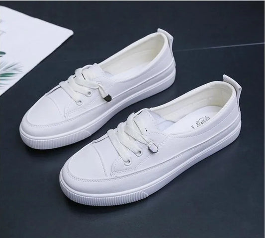Size35-40 Low Platform Sneakers Women Shoes Female Pu Leather Walking Sneakers Loafers White Flat Slip On Vulcanize Casual Shoes