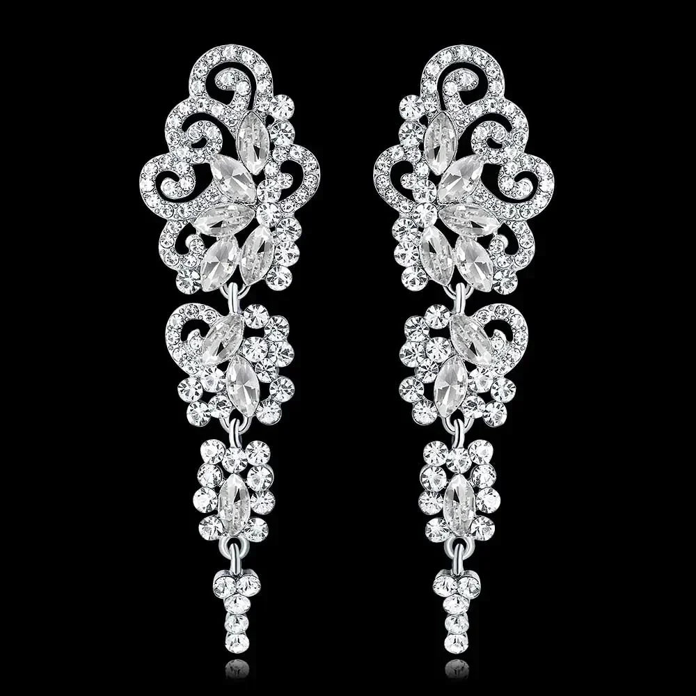 TREAZY Fashion Crystal Wedding Drop Earrings for Women Silver Color Bridal Dangle Earrings Brides Gifts Birthday Party Jewelry