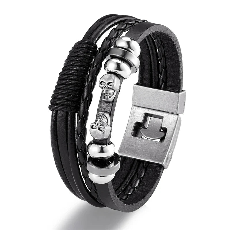 YIZIZAI Fashion Bracelete Genuine Leather Multilayer Anchor Bracelet Men Vintage Punk Rock Women Alloy Beads Nautical Jewelry