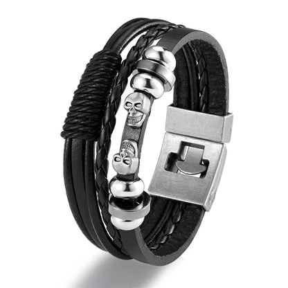 YIZIZAI Fashion Bracelete Genuine Leather Multilayer Anchor Bracelet Men Vintage Punk Rock Women Alloy Beads Nautical Jewelry