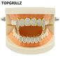 TOPGRILLZ New Fit Silver Plated CZ Micro Pave Top & Bottom GRILL SET Rhodium Teeth Grills Vampire Tooth Grillz
