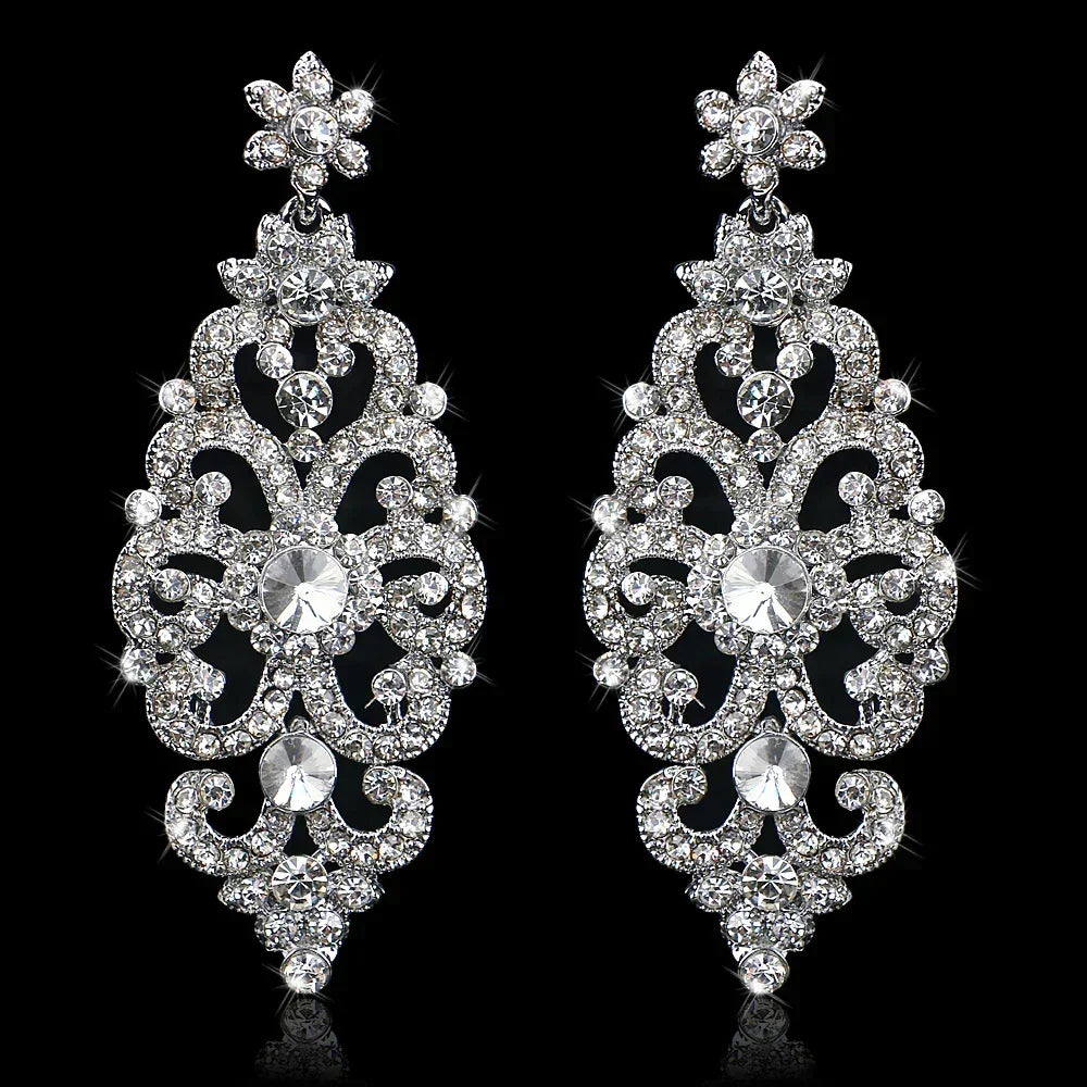 TREAZY Fashion Crystal Wedding Drop Earrings for Women Silver Color Bridal Dangle Earrings Brides Gifts Birthday Party Jewelry