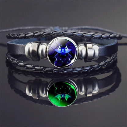 Glow In The Dark Constellation Gemini Bracelet  Braided Leather Bracelet Zodiac Gemini Jewelry Birthday Present