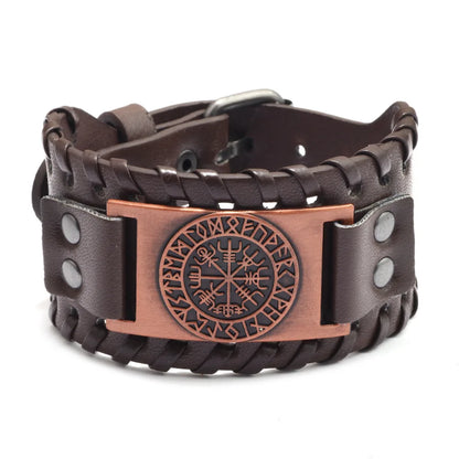Trendy Viking Bracelet Nordic Rune Compass God Bird Charm Men's Bracelet New Fashion Leather Woven Jewelry Accessorie Party Gift