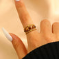Stainless Steel Openwork Pearl & Tiger Eye Ring