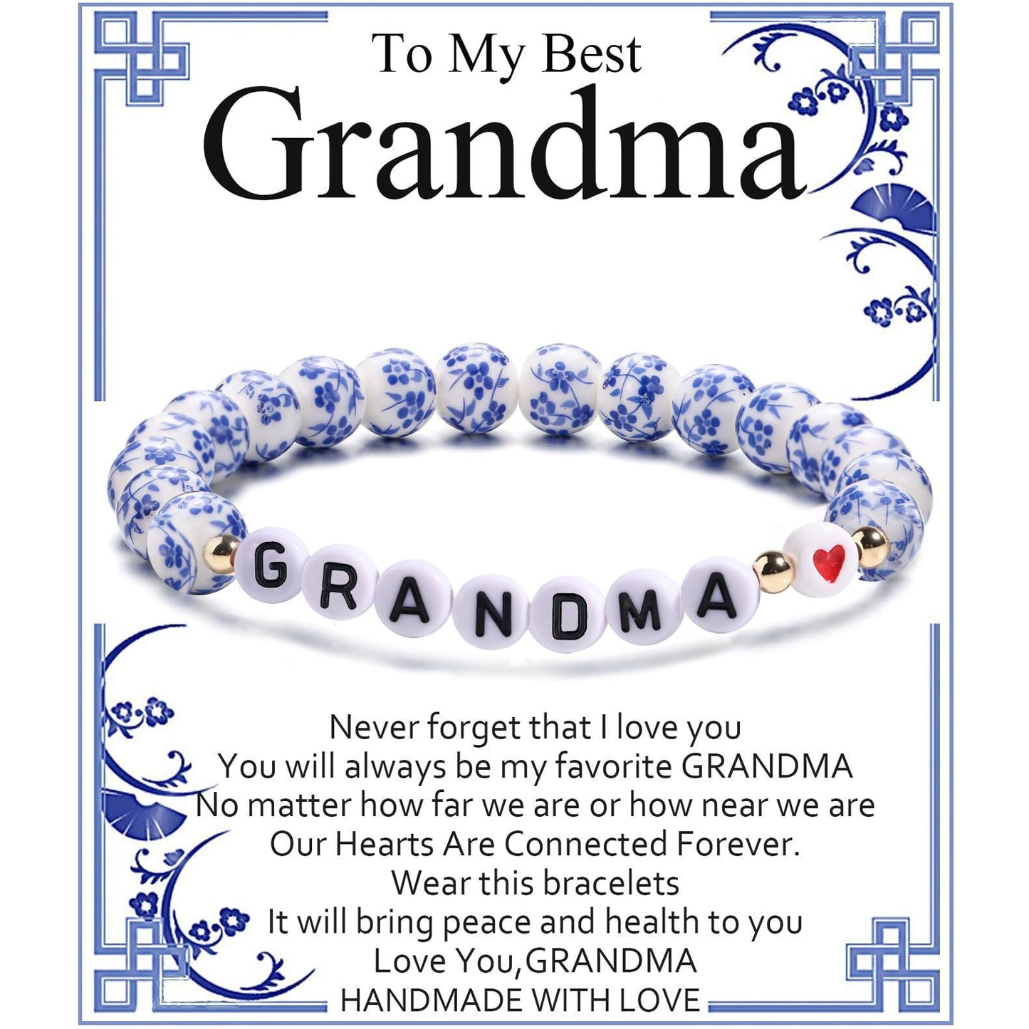 Blue and White Porcelain MAMA Beaded Bracelet
