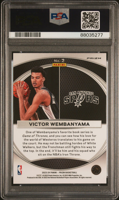 Graded 2023 Panini Prizm Victor Wembanyama #2 Global Reach Silver Rookie RC Basketball Card PSA 10 Gem Mint