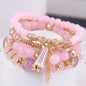 DIEZI Korean Trendy Multicolor Green Crystal Beads Rope Bracelets Women Girls Elastic Tassel Wrap Bracelet Pulseira Feminina