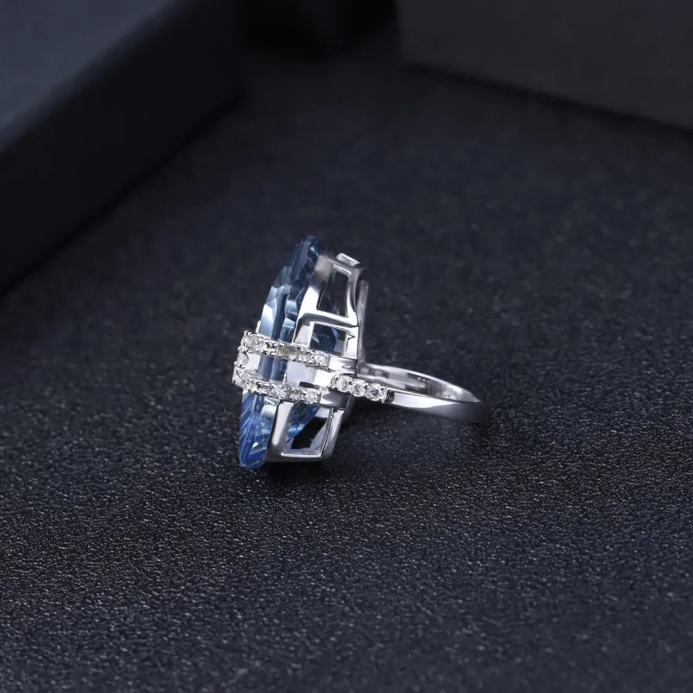 GEM'S BALLET 21.20Ct Natura Iolite Blue Mystic Quartz Gemstone Cocktail Rings 925 Sterling Silver Fine Jewelry for Women