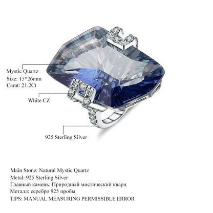 GEM'S BALLET 21.20Ct Natura Iolite Blue Mystic Quartz Gemstone Cocktail Rings 925 Sterling Silver Fine Jewelry for Women