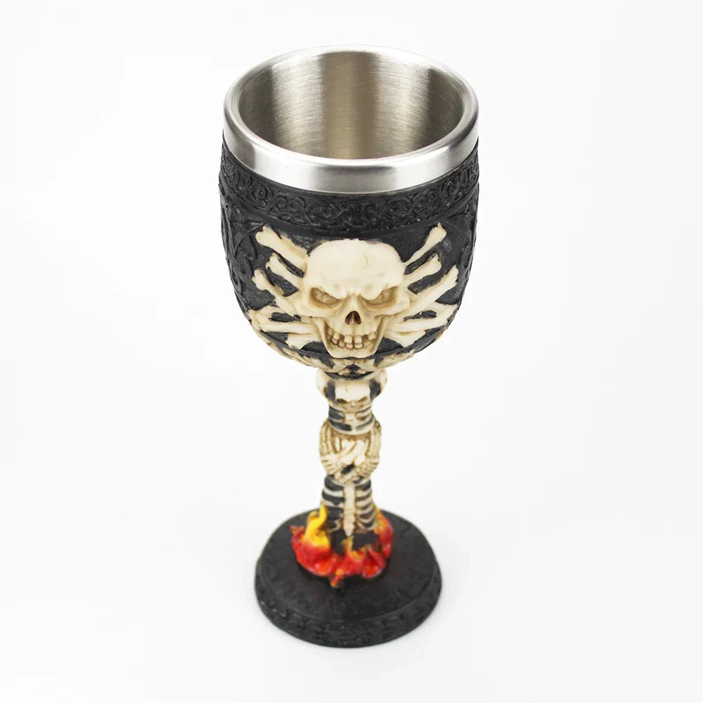 Gothic Wine Goblet Contain Dragon Claw Viking Skeleton Retro Stainless Steel Resin