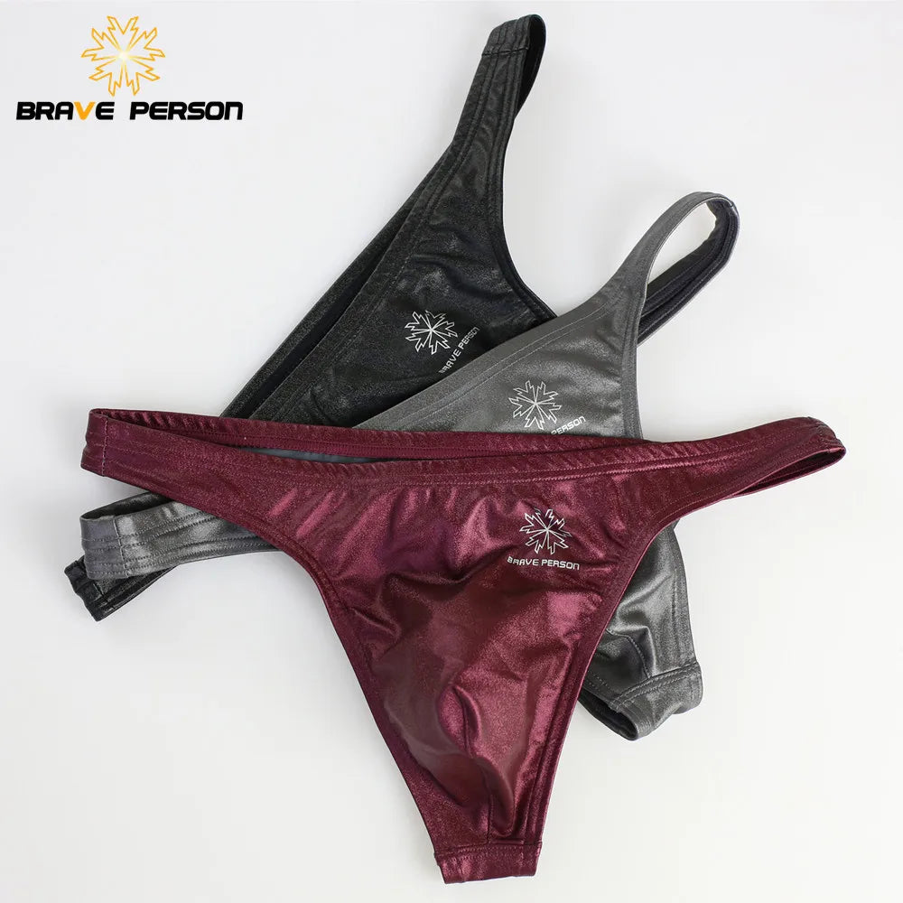 BRAVE PERSON New Men Briefs Sexy Underwear Mens Low Waist Briefs Imitation Leather Male Underpants For Men Briefs Thongs Gay