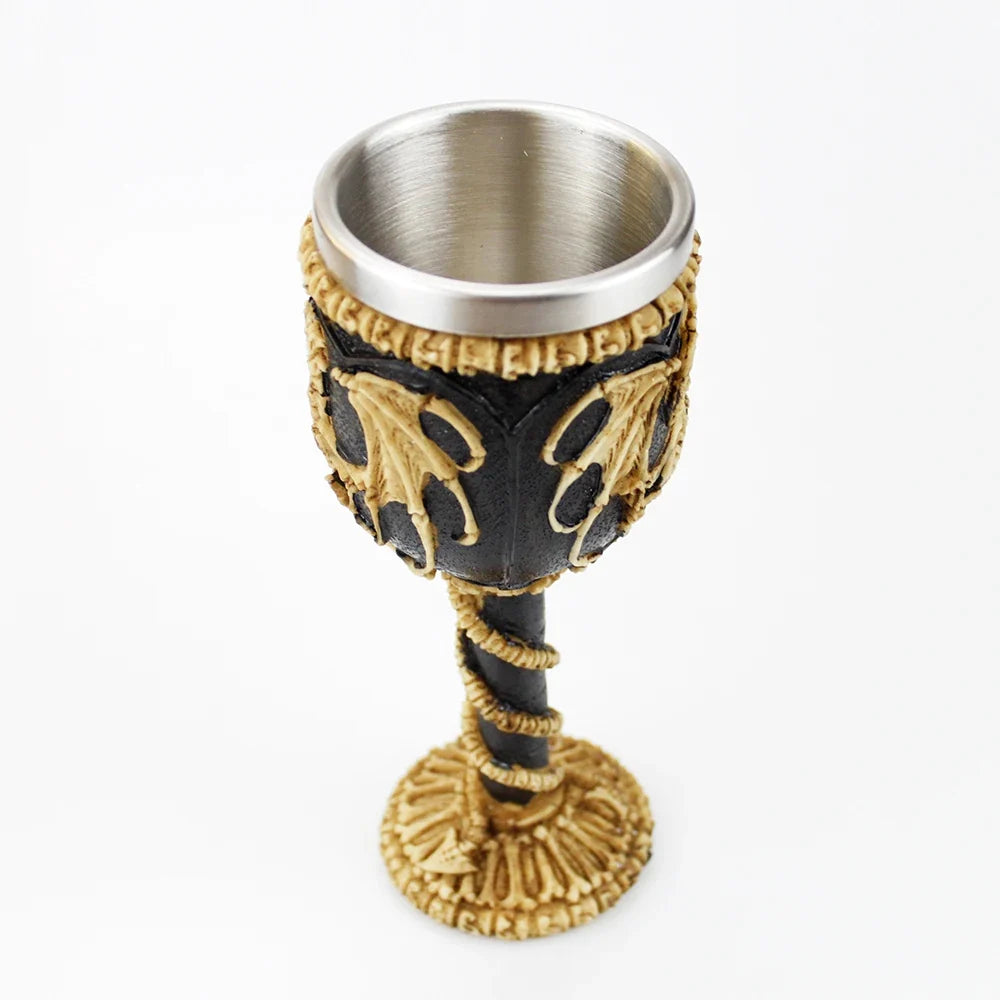 Gothic Wine Goblet Contain Dragon Claw Viking Skeleton Retro Stainless Steel Resin