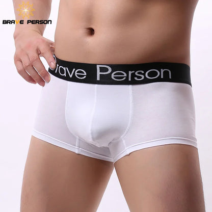 BRAVE PERSON Men's Solid Color Underwear Male Boxer Shorts Cotton Underpants Fashion Sexy Boxers for Men
