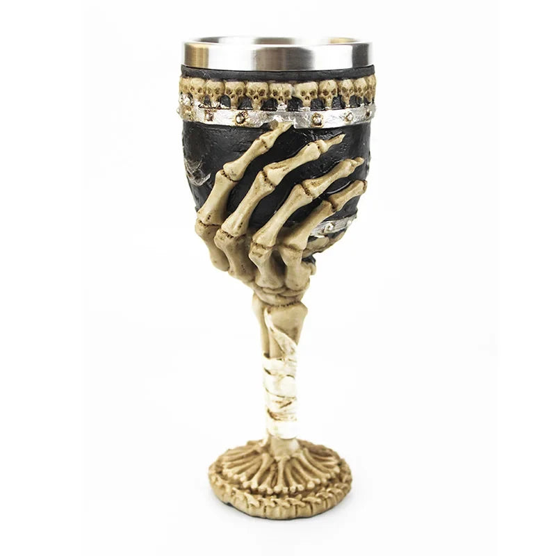 Gothic Wine Goblet Contain Dragon Claw Viking Skeleton Retro Stainless Steel Resin