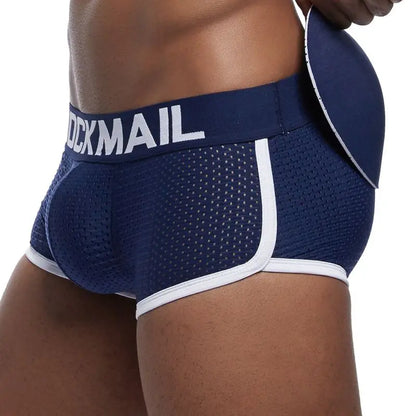 JOCKMAIL Sexy Men underwear Boxers Men's Padded Enhancing Removable front and bottom Breathable Mesh Gay Underwear Spring summer