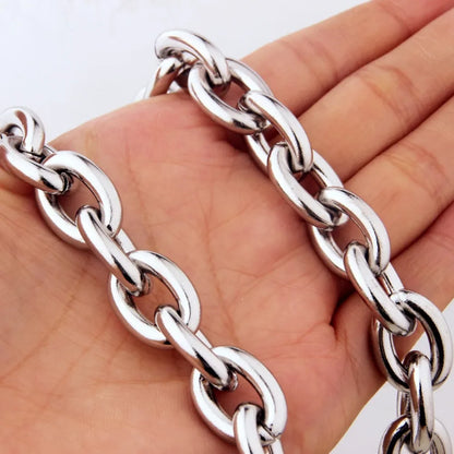 Men’s Heavy 316L Stainless Steel Oval Link Chain Necklace – Premium Silver Hip Hop Cuban Style | 8mm–15mm Thick | Tarnish-Free, Durable Statement Jewelry