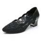 GKTINOO 2026 Summer Fashion Hollow Out Genuine Leather Pumps Women Shoes Med Heels Square Heel Mesh Ladies Office Shoes Crystal