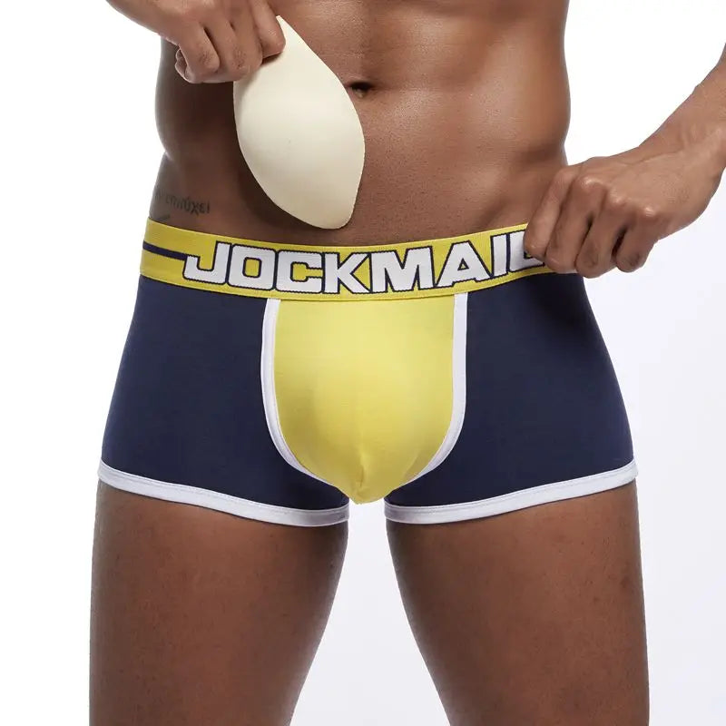 JOCKMAIL Brand sexy men underwear bulge enhancing men Boxer include Penis pad and hips buttocks double Removable push up cup