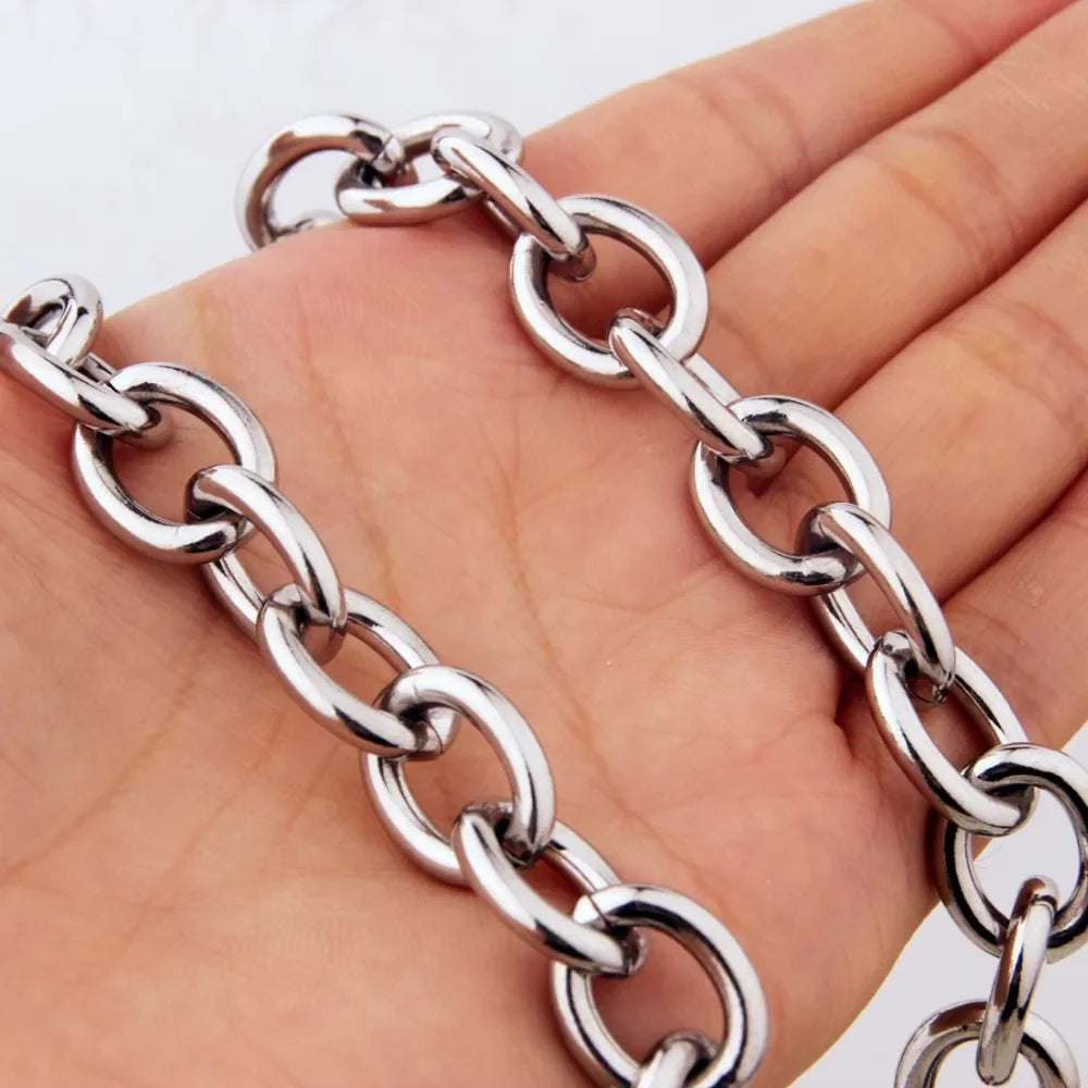 Men’s Heavy 316L Stainless Steel Oval Link Chain Necklace – Premium Silver Hip Hop Cuban Style | 8mm–15mm Thick | Tarnish-Free, Durable Statement Jewelry