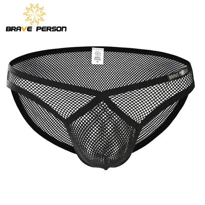 BRAVE PERSON Briefs for Men Underwear Sexy Transparent Underwear Low waist V-type Mesh Briefs Men Underpants B1149