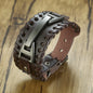 Vnox Wide Leather Wristband for Men Stylish Genuine Leather Bangle with Metal Charm Bracelets Punk Male Pulseira