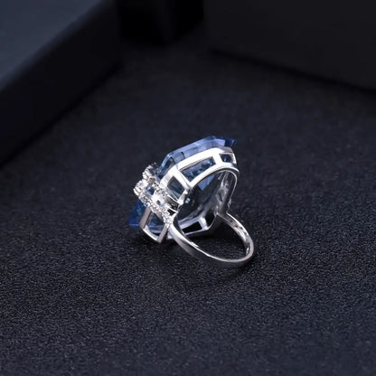 GEM'S BALLET 21.20Ct Natura Iolite Blue Mystic Quartz Gemstone Cocktail Rings 925 Sterling Silver Fine Jewelry for Women